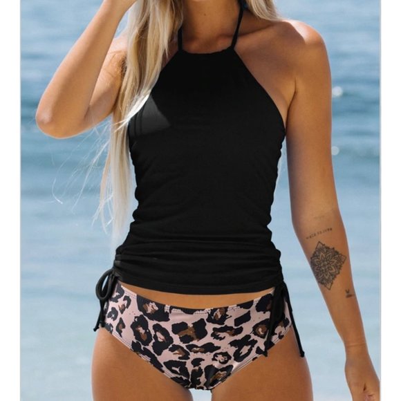 Beachissi Other - Beachissi Leopard Print Halter 2 pc Tankini